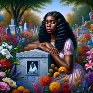 A beautiful light-skinned African-American woman with long wavy...