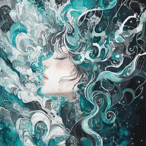 Create a detailed watercolor-style illustration depicting a woma...