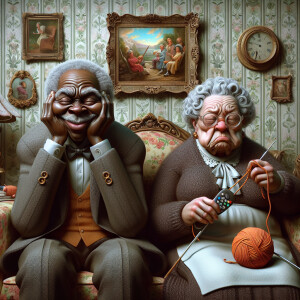 Digital art, a stylized African-American elderly couple wearing...