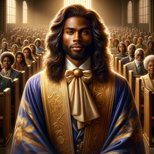 Illustrate an inspiring African-American Jesus crust with a dign...