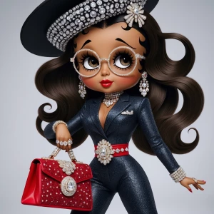 Create an image of Betty Boop reimagined with dark chocolate bro...
