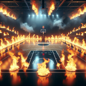Create photorealistic nba basketball court on fire