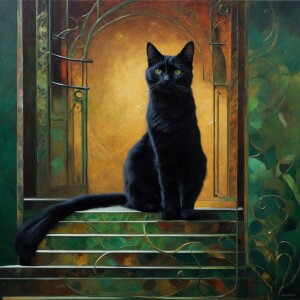 In the center of the canvas stands a ravishing chic familiar, a...