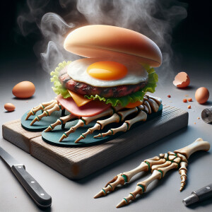 High-resolution, top-down image of flip-flops with skeleton bone...