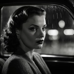 Ultra-realistic cinematic close-up of a femme fatale — a breatht...