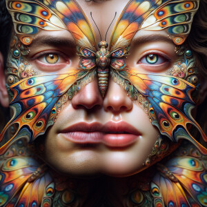 An imaginary butterfly, surrealist pattern on The wings, close u...