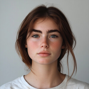 A 21-year-old Californian woman with a clean face, looking direc...