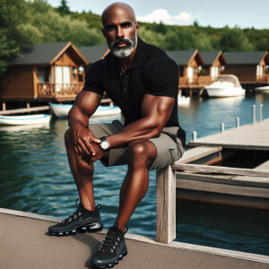 Describe a self-assured African-American man in his mid-50s with...