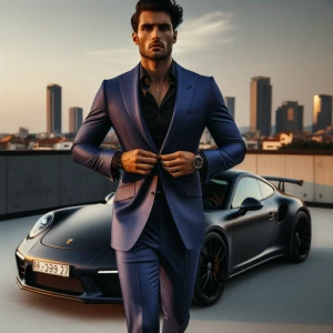 A fashionable, athletic-built man walking confidently toward the...