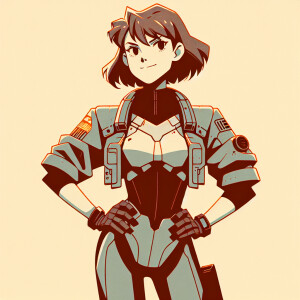 1990s anime screencap, girl a plugsuit, standing with hands on h...