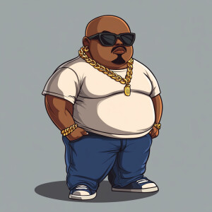 Create a funny cartoon like overweight African American male wit...
