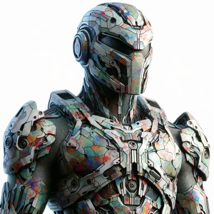 Create an image of Iron Man wearing armor with a variegated patt...