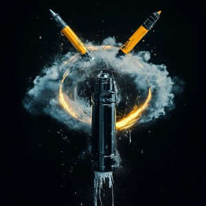 Design a dynamic 3D illustration where a stylized spray can and...