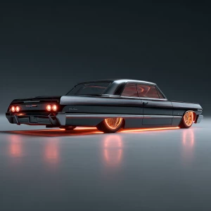 A stunning 64 Chevy impala on Dayton 100 spoke 20 inch gold rims...