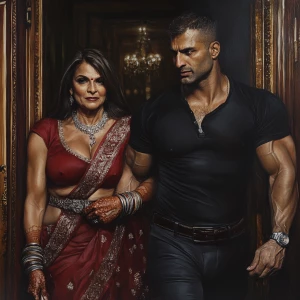 Photorealism,realism,a bodybuilder man ,walking with his 50 year...