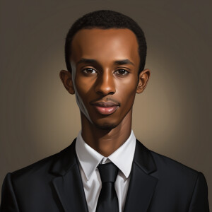 Create a portrait of a 24-year-old Somalian man who is extremely...