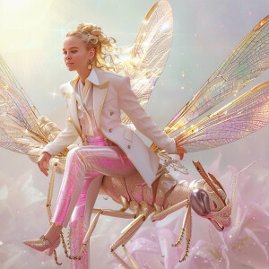 Create a realistic image of a beautiful blonde woman wearing a w...