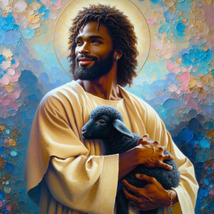 Oil painting of an African-American man resembling Jesus Christ,...
