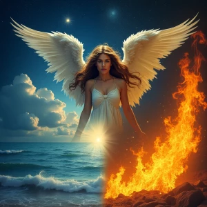 **Central Figure**: The central figure appears to be an angelic...