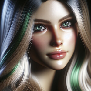 Head shot of a beautiful woman with bright green eyes and long b...