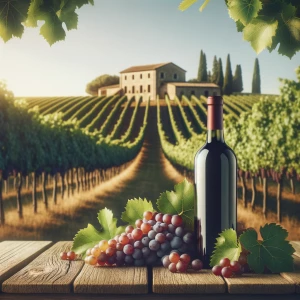 Red Wine Bottle in vineyard