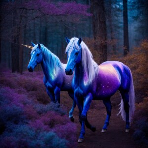 Picture a herd of iridescent unicorns with coats that shimmer ac...