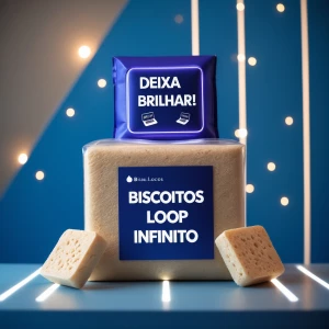 Imagem de um pacote de biscoitos moderna e futurista, nas cores...