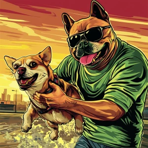 MEME PEPE in GTA art style — Fighting with doge — in the style o...