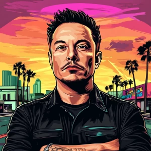 Elon Musk in GTA art style, , in the style of a Grand Theft Aut...