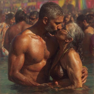 Hyperrealism, photo painting .a indian criminal sweaty muscular...