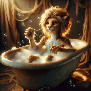 Lion-Boy Hybrid taking A bath 🛁 in a Tub