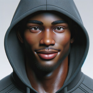 Create a 3-D realistic portrait of Trayvon Martin, wearing a hoodie