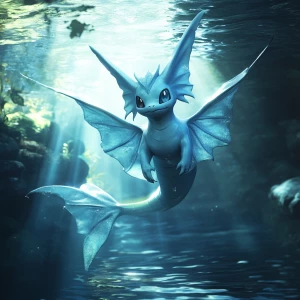Create a realistic image of Vaporeon, a water-type Pokémon chara...