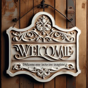 A beautiful welcome sign made of wood and painted white in farmh...