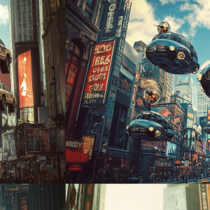 Flying cars in Times Square in steampunk style --ar 3:2
