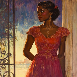 An African-American woman in an evening dress