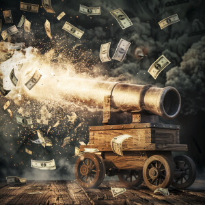 A cannon shooting out money