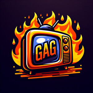 Tube TV with the word “GAG” on the screen on fire cartoon logo