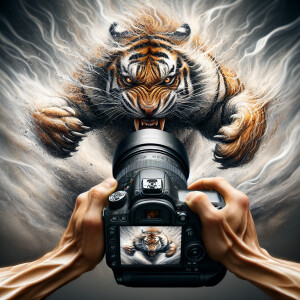 A Canon 5D capturing a Tiger streaking forward, enraged, with th...