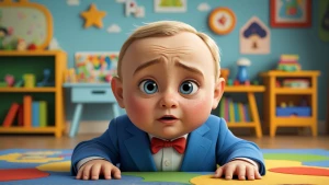 baby Putin in children room, character have real face, use pixar...
