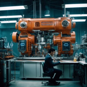 A man and a woman working in the super advance robotic technolog...