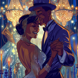 Create a vibrant cartoon illustration depicting a glamorous  Afr...