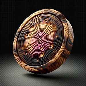 A realistic 3D poker chip, thick and heavy, with detailed ridged...