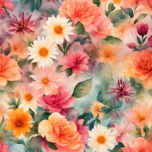 Design a seamless tile pattern featuring watercolor flowers, wit...