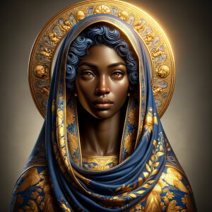 A dignified African-American woman with a serene expression stan...