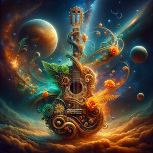 Visualize a stunning guitar that seems to be born from the very...