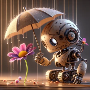 the robot that found a flower and protects it from the rain