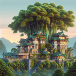 A mansion on top of a bamboo tree