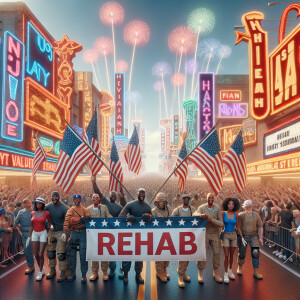 Create patriotic scene that’s not too crowded with people of a F...