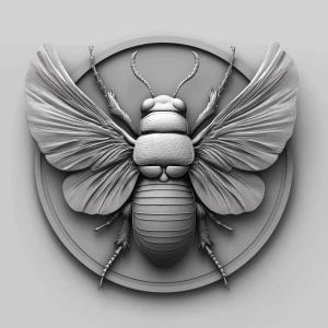 Design a high-contrast grayscale 3d bas relief of a scarab beetl...